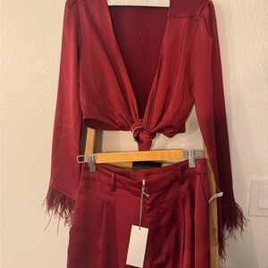 Wayf Vibrant Red Feather Trimmed Set